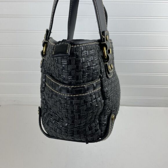 Fossil Modern Vintage Raffia Black Rattan Leather Woven Satchel Shoulder Bag Key - Picture 7 of 16